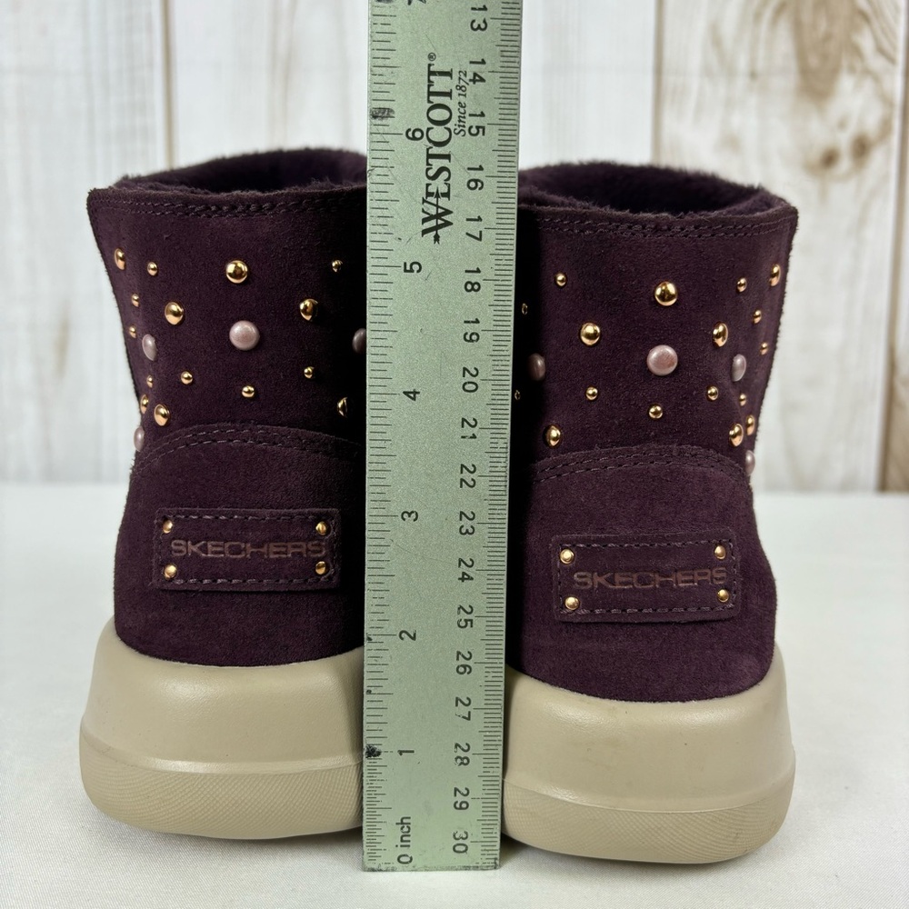 Skechers Ankle Boots Leather Lightweight Slip-On Comfy Booties Burgundy Size 10 - Picture 16 of 16